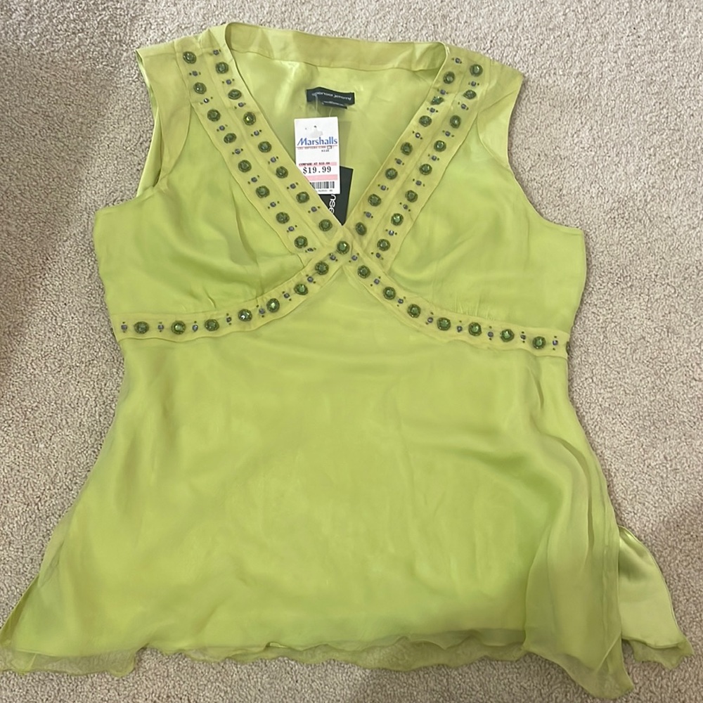 Spenser Jeremy Brat Green Embellished Y2K Silk Top